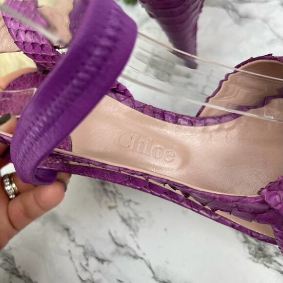 Chloe Purple Python Snakeskin Strappy Open Toe Heels Size 11 - Picture 5 of 8